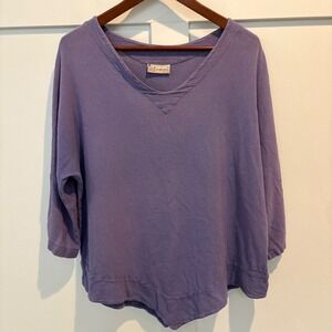 Cottonways Textured Crinkle Gauze Top Women Large Purple 3/4 Sleeve Tunic